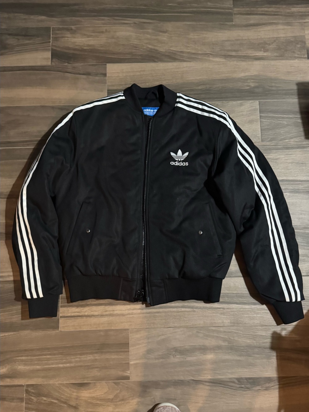 adidas Black Bomber Jacket with White 3-Stripes